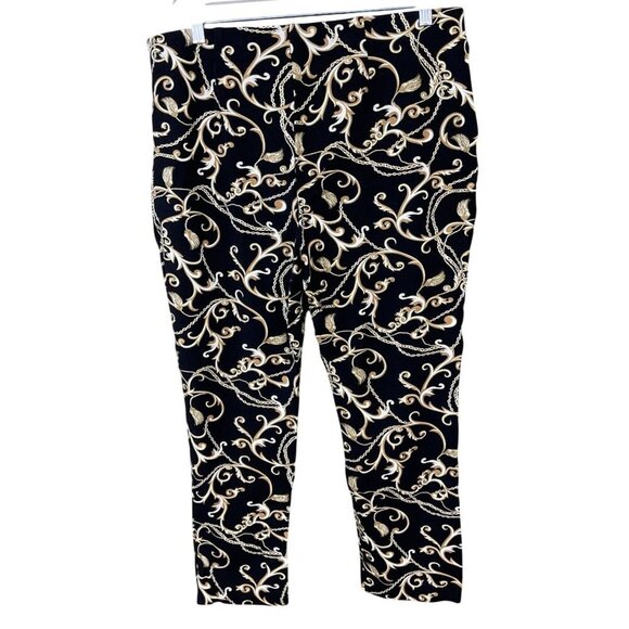 Chicos So-Slimming Juliet Baroque Scroll Black & Gold Print Ankle Pants Sz 10 - Picture 5 of 10